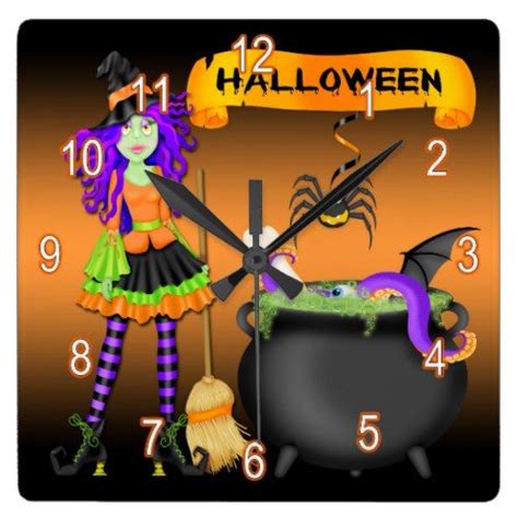 Trendy Halloween Witch Cauldron Square Wall Clock Zazzle Halloween