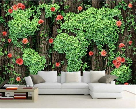 Beibehang 3d Wallpaper Photo Graphs Trees Roses Vines Green Leaves