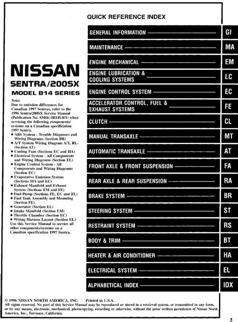 Nissan Sentra 200sx Model B14 Series 1997 Service Manual Restraint