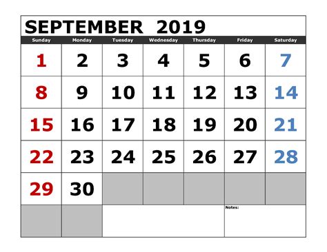 Free September 2019 Calendar Usa Free Printable Calendar