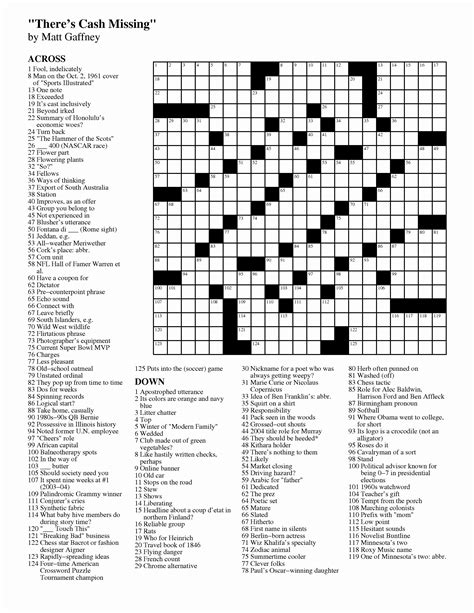 New York Times Crossword Puzzle Free Printable Play The New York Posts