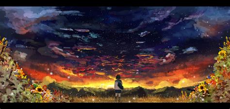 Free Download Original Scenic Seifuku Scenery Sky Stars Sunset Anime Hd