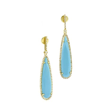 Amazing Persian Turquoise Diamond Gold Drop Earrings From A Unique