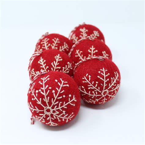 Felt Wool Snowflakes Christmas Decor Tree Ornaments Set Of 6