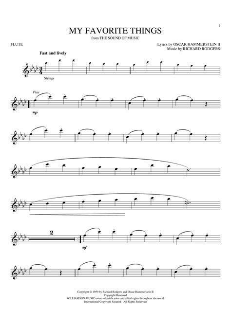 My Favorite Things Sheet Music Rodgers And Hammerstein Flute Playalong