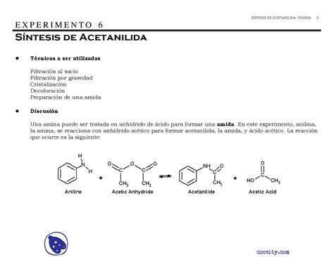 Síntesis De Acetanilida Apuntes Laboratorio De Química Docsity