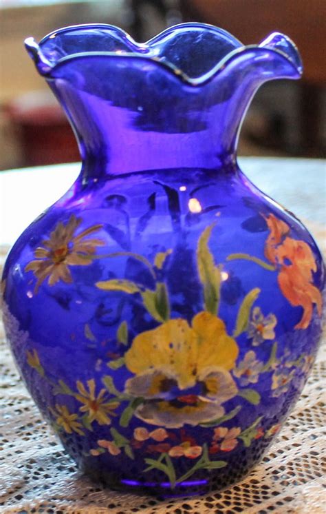 Handpainted Floral Blue Cobalt Vase By Nancysaccessories On Etsy Vase Cobalt Blue Vase Hand