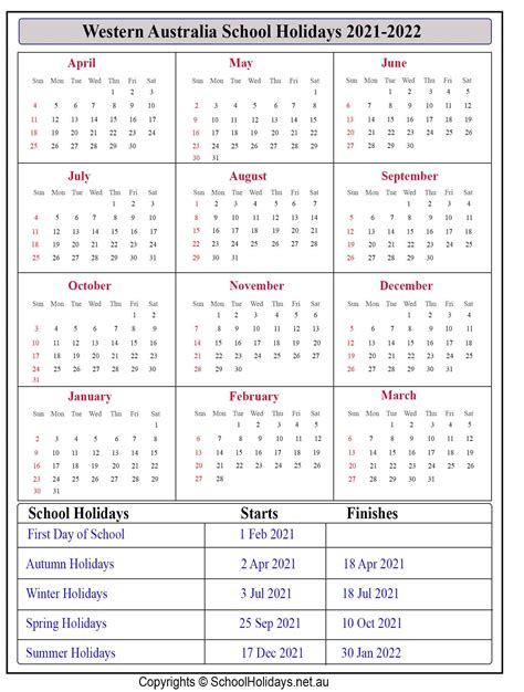 Printable 2021 Calendar Western Australia Calendar 2021