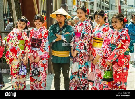 Traditional Japanese Kimono Dress In Asakusa Tokyo Japan Stock Photo