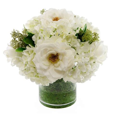 large real touch white orlane roses hydrangea arrangement flovery