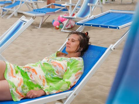 Woman On The Beach On A Sunbed Stock Photo Image Of Relaxation Flop