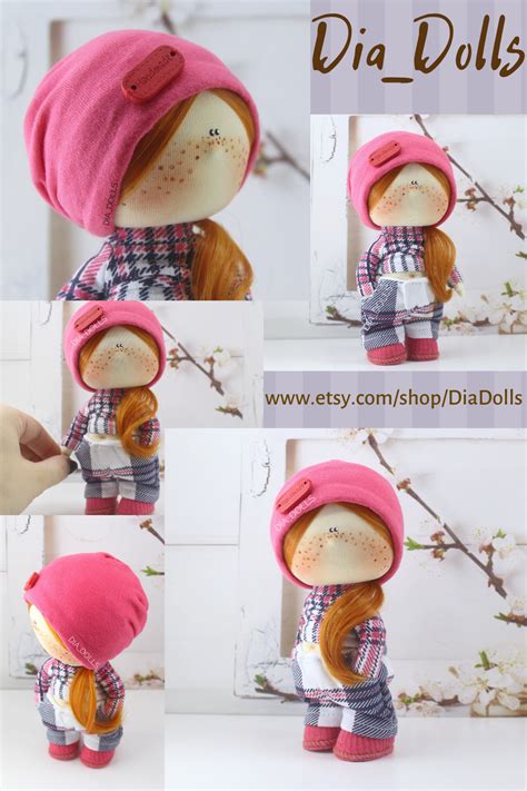 Mini Fabric Tilda Textile Interior Doll Toy Ooak Doll Redhead Art