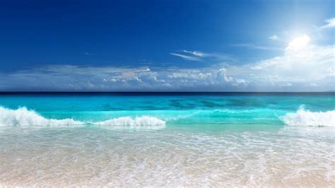 Beautiful Beach Scenery Waves Under Blue Sky 4k Nature Hd Desktop