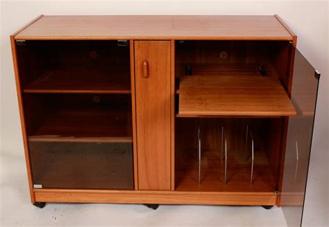 Teak Stereo Cabinet With Glass Doors Credenza Danish Modern Etsy