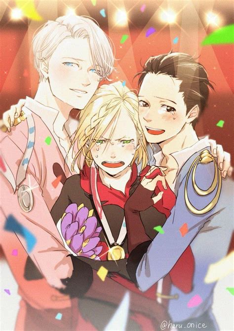 Yuri plisetsky, a young russian skater who dominates georgi is victor and yurio's rinkmate and is coached by yakov. Viktor, Yuuri, Yurio, gold medal, crying, ice skating ...