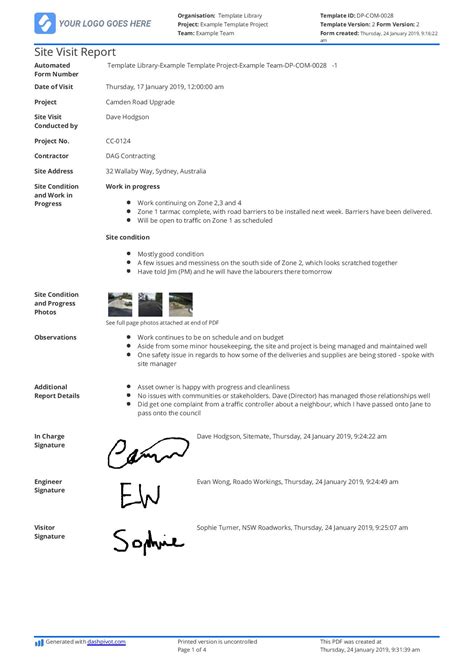 Construction Site Visit Report Template And Sample Free To Use