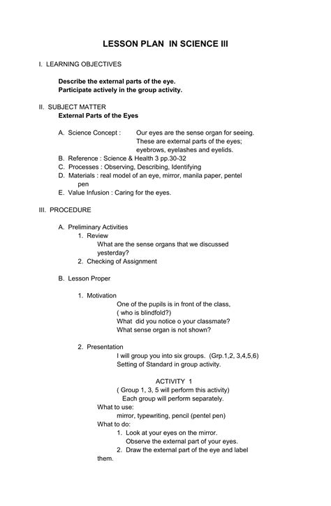 Detailed Lesson Plan In Elementary Mathematics Plans Learning Cell