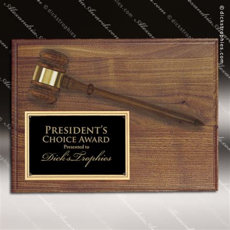 Engraved Walnut Plaque Gavel Mounted Black Plate Wall Plaque Award