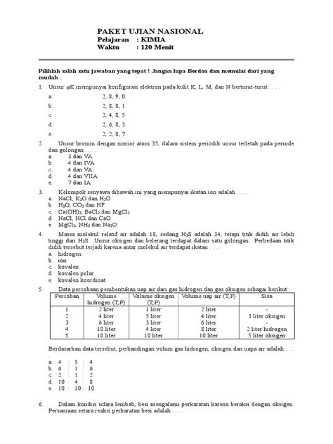 Download juga soal lainnya selain soal usbn kimia sma 2018 ini. Soal Un Kimia Kls Xii Ipa (Lat 2)