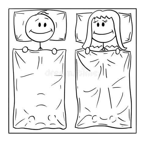Vector Cartoon Of Happy Couple Lying In Bed Man And Woman Are Satisfied And Smiling Stock