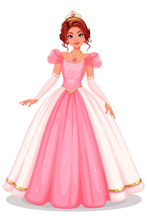 Beautiful Princess Standing In Beautiful Long Pink Dress 1307948 Vector