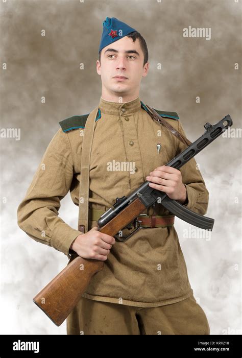 Young Soviet Soldier With Machine Gun Ww2 Stock Photo Alamy