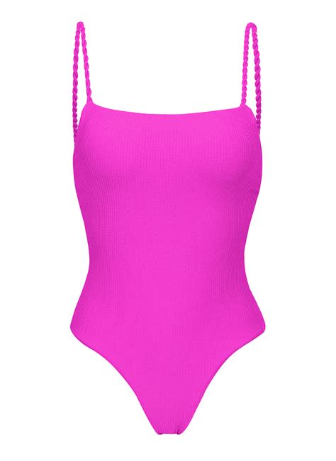 Magenta Pink Textured 1 Piece Swimsuit With Twisted Ties St Tropez