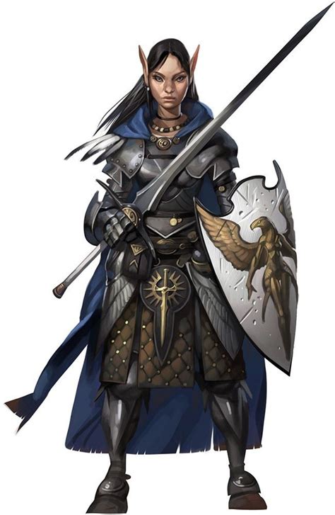 Female Elf Fighter Or Paladin Sword Shield Armor Fantasy Character Art