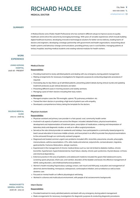 Medical Doctor Resume Samples And Templates Visualcv