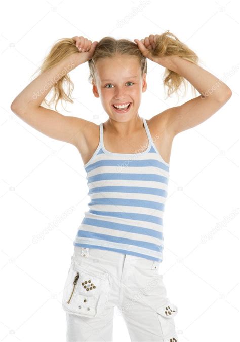 Young Girl Hold Her Hair In Hands — Stock Photo © Vadimpp 1552300