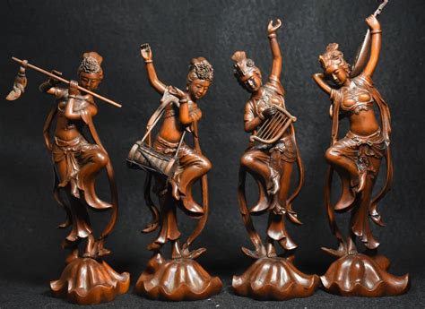 Crafts Statue 10 Classic Chinese Boxwood Carved Dance Graceful 4 Great