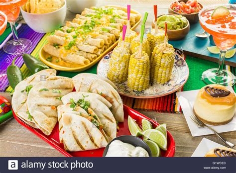 If you would like it lighter, just take out the chicken. Fiesta party buffet table with traditional Mexican food ...