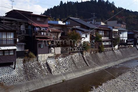 Photo of Houses on a bank of Miyagawa river in Hida-Takayama Japan ...