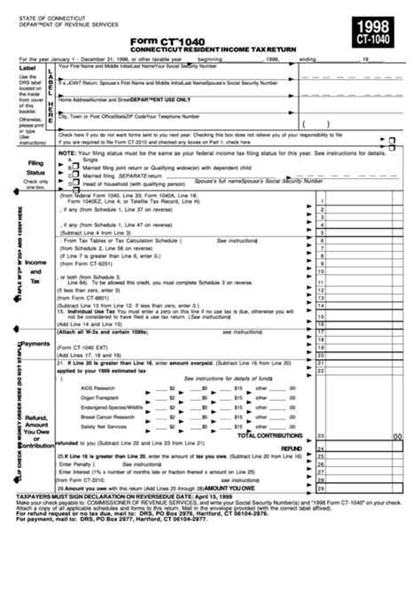 Fillable Form Ct 1040 Connecticut Resident Income Tax 2021 Tax Forms