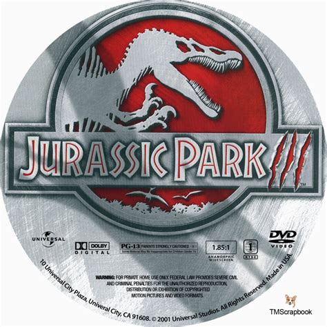 Jurassic Park Iii Dvd Label 2001 R1 Custom