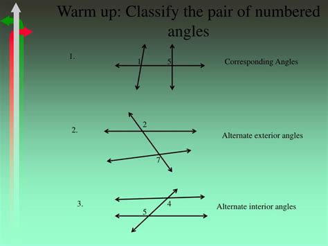 PPT - Warm up: Classify the pair of numbered angles PowerPoint ...