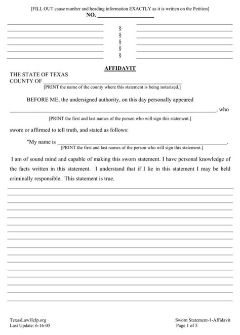 Printable Affidavit Of Fact Texas Printable Word Searches The Best