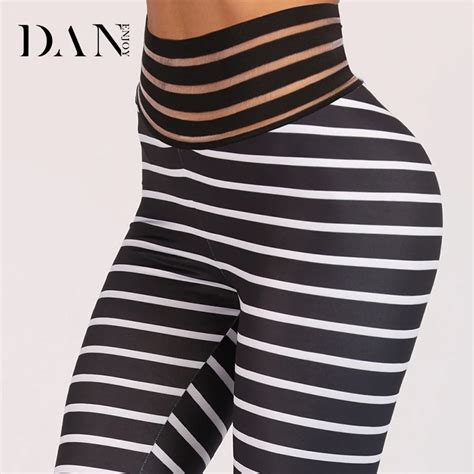 Danenjoy Sexy Women High Waisted Striped Stretch Leggings Yoga Pant Running Pants Sports Fitness