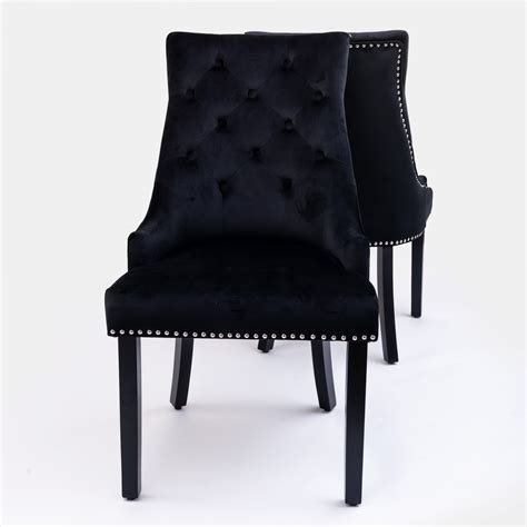 New pair of louis grey velvet dining chair with chrome ring pull knocker, stunning grey velvet dining chair. Black Velvet Dark Oak Leg Dining Chair With Knocker