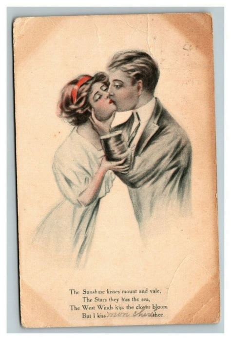 Vintage 1913 Colored Postcard Couple Kissing Romantic Poem Other