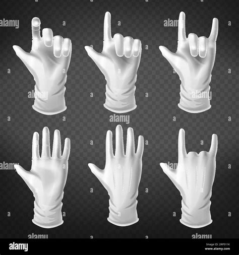 Hand Gestures In Different Positions Human Palm Dressed In White Glove