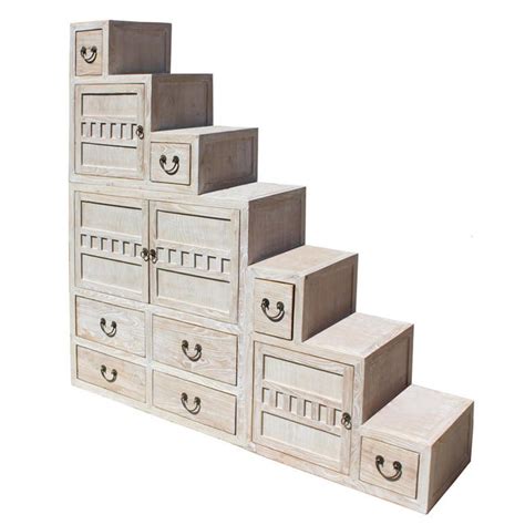 Kaidan tansu (step cabinet) is the traditional mobile storage cabinetry indigenous to japan. Chinese White Wash Wood Grain Finish Modern Tansu Step ...