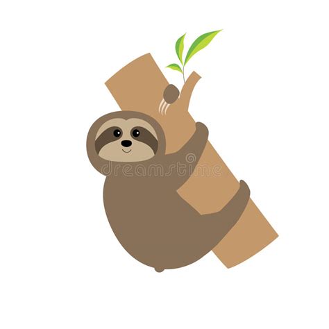 Sloth Hugs Tree Branch Cute Cartoon Character Stock Vector