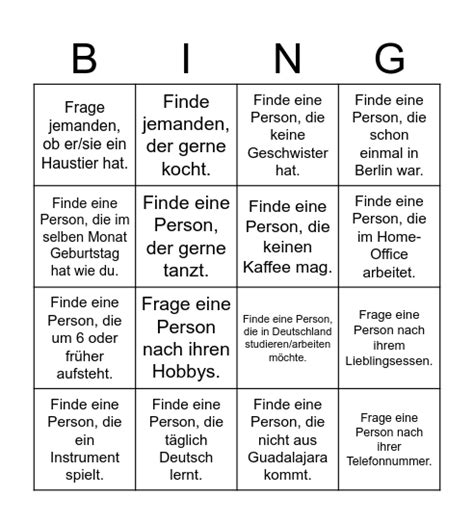 kennenlernen bingo card
