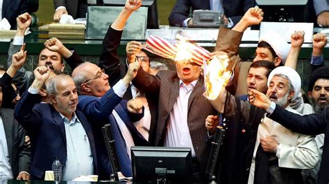 Iranian Lawmakers Burn Us Flag Yell ‘death To America After Trump