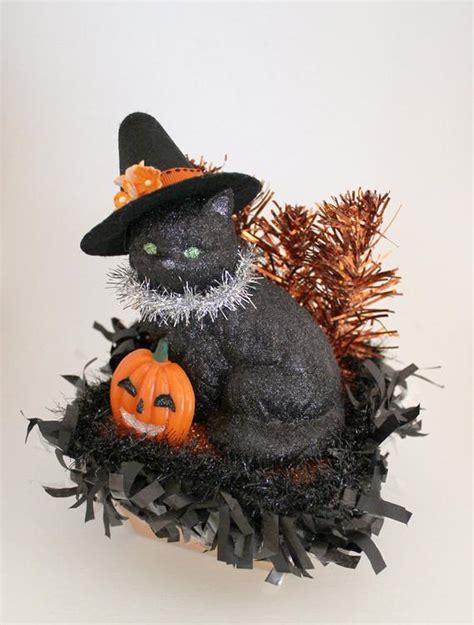 Sale Cat Halloween Decoration Black Cat Decor Upcycled