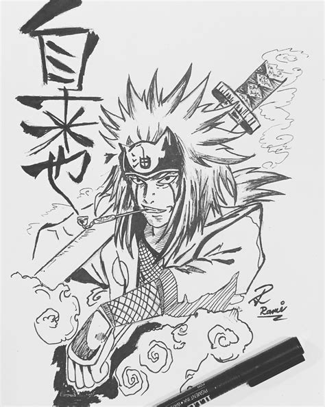 Jiraiya The Pervy Sage From Naruto Anime Drawing Ink Naruto