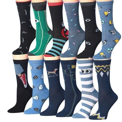 Tipi Toe Tipi Toe Womens 12 Pairs Colorful Patterned Crew Socks