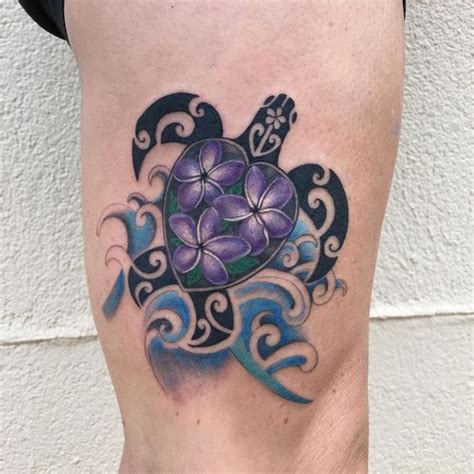 Turtle With Violet Flowers On The Shell Turtle Tattoo Designs Tribal