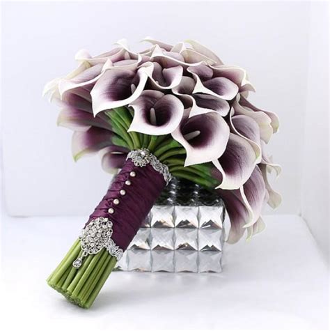 majestic purple bridal bouquet real touch picasso purple calla lily bouquet mini calla lillies